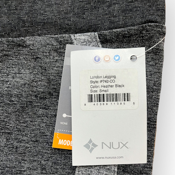 NUX London Leggings NWT Heathered Charcoal and Black Medium Compression Small - Picture 11 of 13